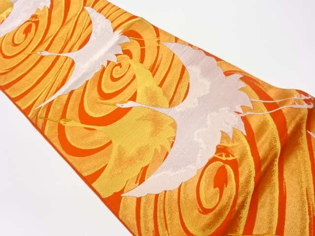 リサイクル　渦に群鶴模様織出し袋帯